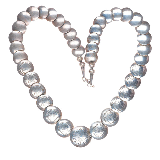 23.5" Southwestern sterling silver pillow bead necklace