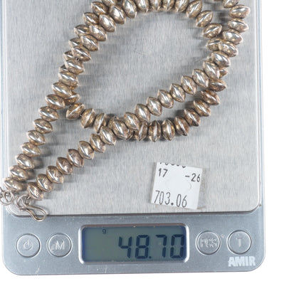 18.5" vintage handmade Navajo pearls stamped beaded sterling silver necklace