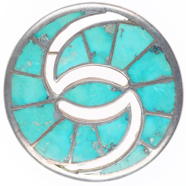 vintage Zuni sterling silver turquoise channel inlay hummingbird pin/brooch