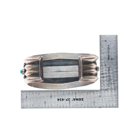 6.8" Vintage Navajo high grade turquoise cluster sterling silver cuff bracelet