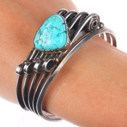 6.5" James Little Navajo modernist sterling silver turquoise cuff bracelet