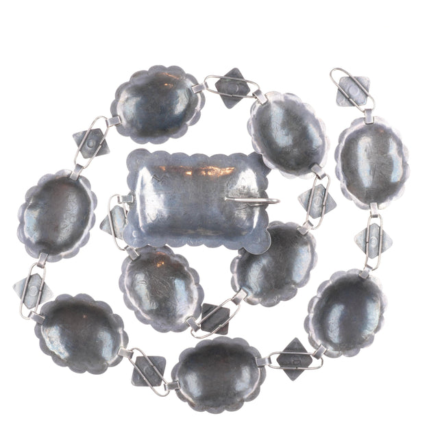 32.5" 30's-40's Vintage hand stamped sterling silver Navajo link concho belt