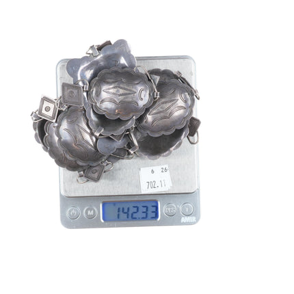 32.5" 30's-40's Vintage hand stamped sterling silver Navajo link concho belt