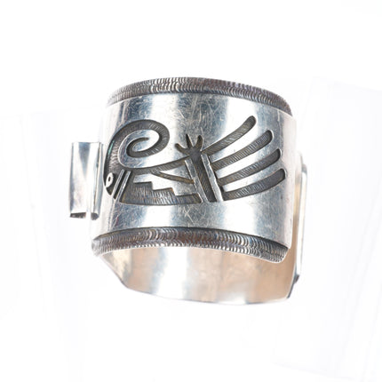 7.4" Victor Coochwytewa Hopi overlay large watch cuff bracelet sterling silver