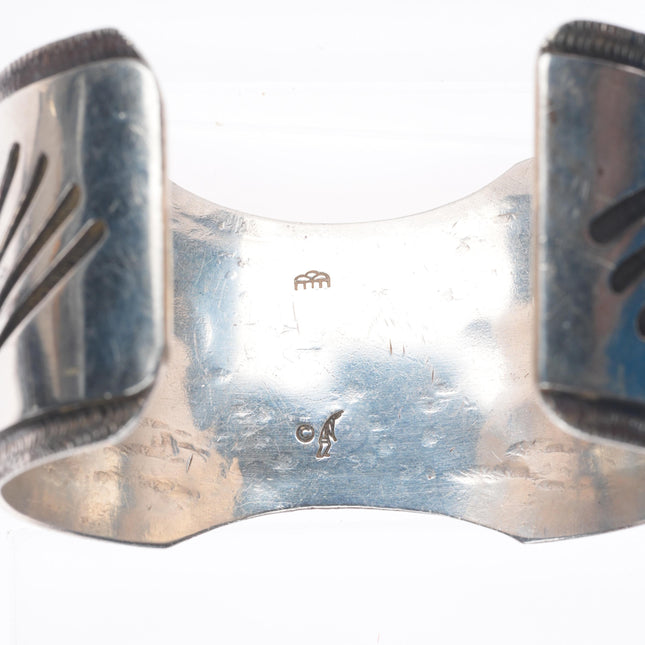 7.4" Victor Coochwytewa Hopi overlay large watch cuff bracelet sterling silver