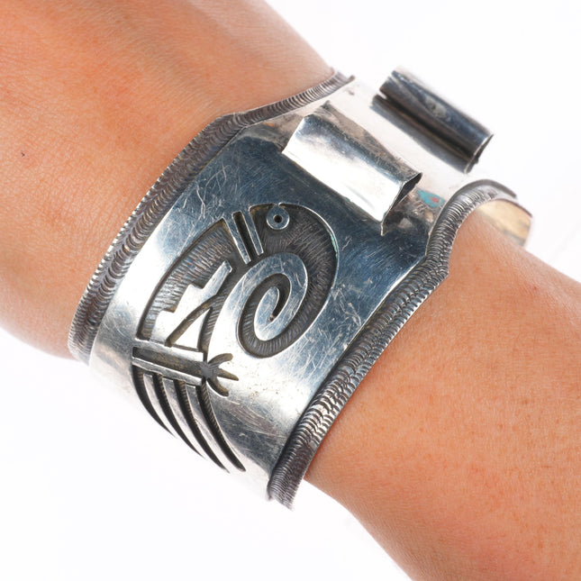 7.4" Victor Coochwytewa Hopi overlay large watch cuff bracelet sterling silver