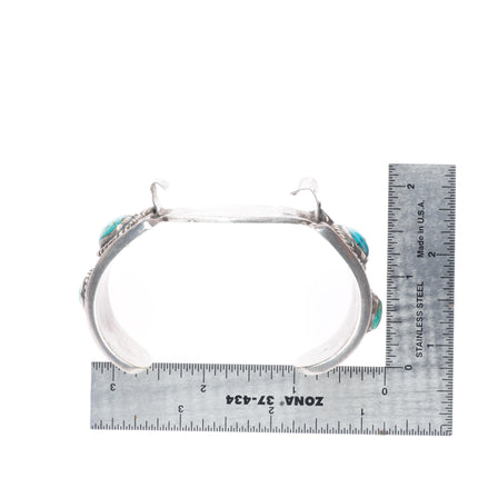 7" c1960's vintage Navajo sterling silver heavy watch cuff bracelet w/turquoise