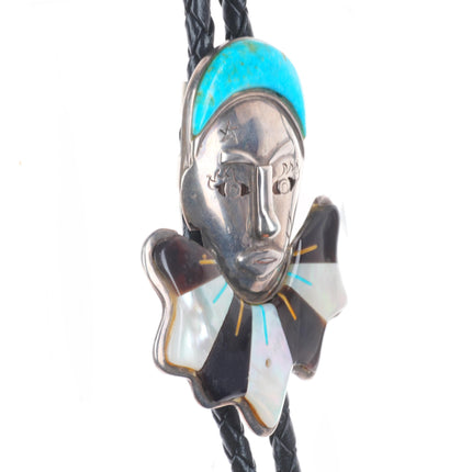 Vintage southwestern sterling silver turquoise/shell Pierrot/clown bolo tie
