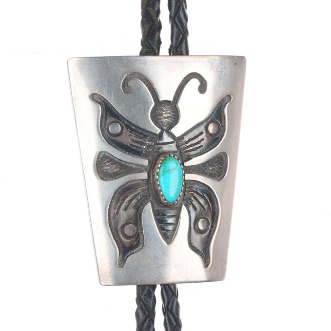 Harry Sakyesva (1921 - 1969) Hopi sterling silver Butterfly bolo tie w/turquoise