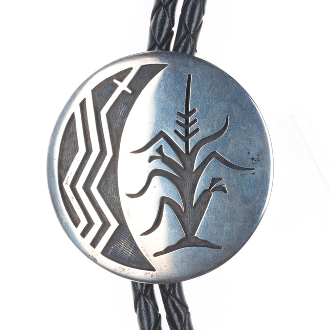 Raymond Sequaptewa Hopi sterling silver corn plant bolo tie overlay style