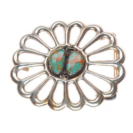 Vintage Navajo sterling silver sandcast belt buckle with high grade turquoise