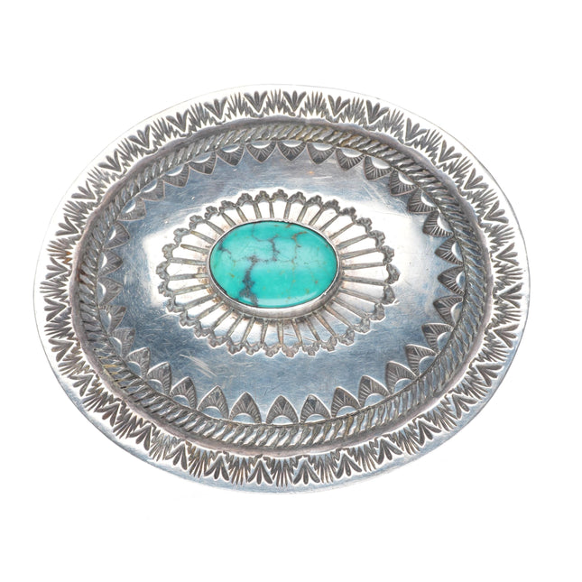 Ernest Roy Begay Navajo deep stamped sterling silver turquoise belt buckle