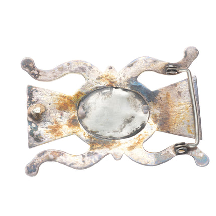 Vintage heavy Navajo ketoh form cast sterling silver belt buckle nice turquoise