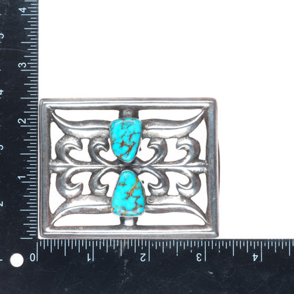 Vintage Zuni or Navajo high grade turquoise cast sterling silver belt buckle