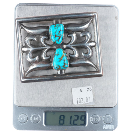 Vintage Zuni or Navajo high grade turquoise cast sterling silver belt buckle