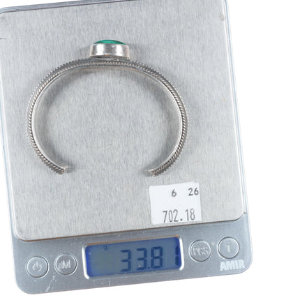 6.6" Vintage Navajo chiseled sterling silver malachite stone slim cuff bracelet