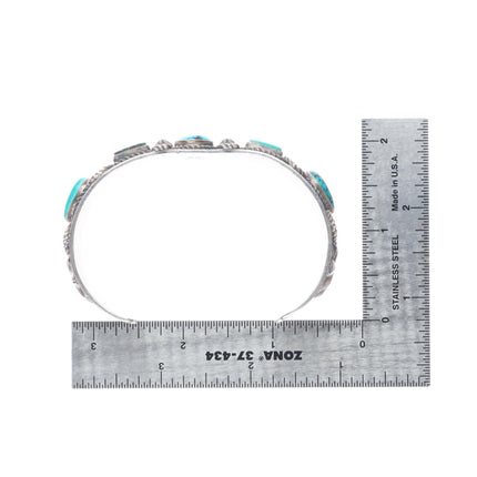 7.25" Brandon Williams Navajo sterling silver ropes turquoise row cuff bracelet