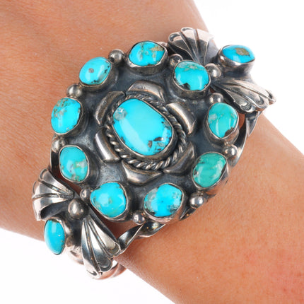 6.2" Helen Ortega Native American sterling silver turquoise cuff bracelet