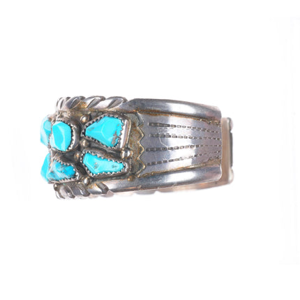 7.5" Vintage Wayne Cheama Zuni sterling silver 2 row turquoise cuff bracelet