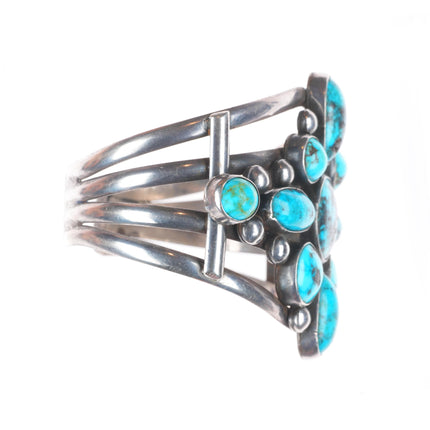 6.75" Vintage Navajo sterling silver cluster cuff bracelet with nice turquoise