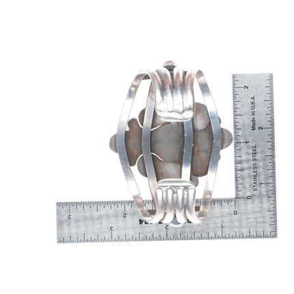 6.75" Vintage Navajo sterling silver cluster cuff bracelet with nice turquoise