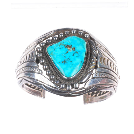 6.1" Vintage Navajo sterling silver twisted wire turquoise cuff bracelet