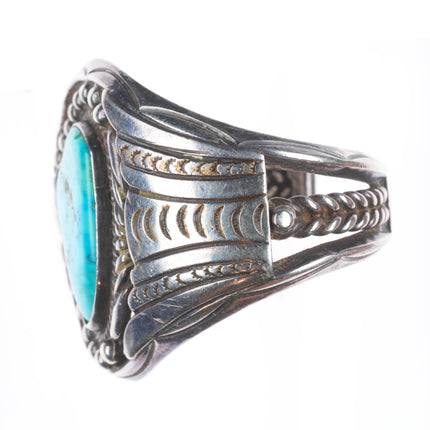 6.1" Vintage Navajo sterling silver twisted wire turquoise cuff bracelet