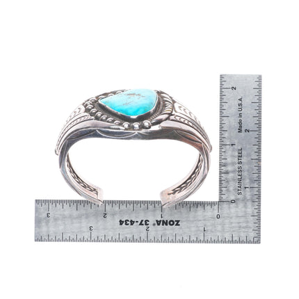 6.1" Vintage Navajo sterling silver twisted wire turquoise cuff bracelet