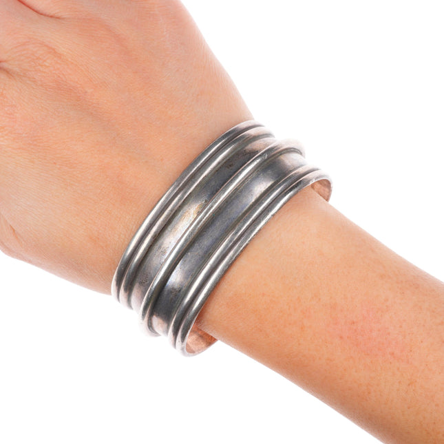 6.8" Vintage Michel Plumail southwestern modernist sterling silver cuff bracelet