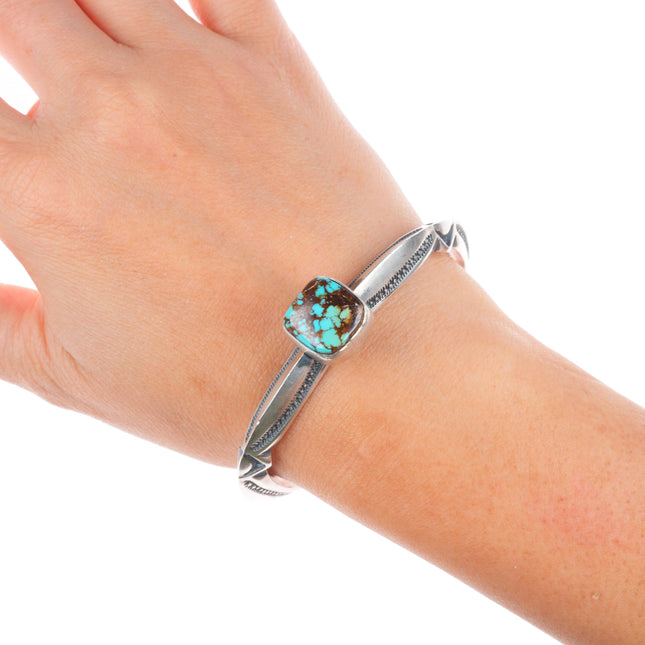 6.3" Derrick Gordon Navajo carinated sterling silver cuff bracelet w/ turquoise
