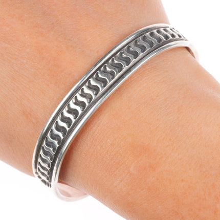 7" Ken & Mary Bill Navajo deep stamped sterling silver slim cuff bracelet