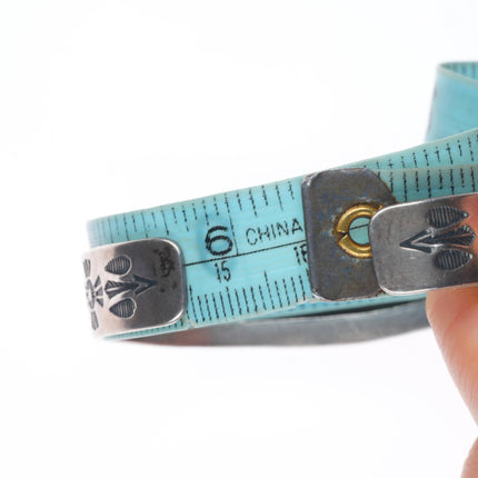 6.3" c1940 Vintage Fred Harvey era sterling silver green turquoise cuff bracelet