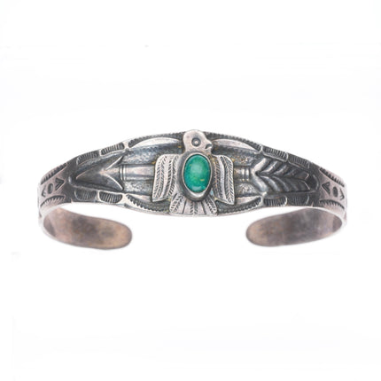 6.3" Vintage Fred Harvey Thunderbird sterling silver turquoise cuff bracelet