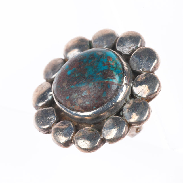 sz7.5 Chief Shatka Bear-Step vintage sterling silver heavy turquoise ring
