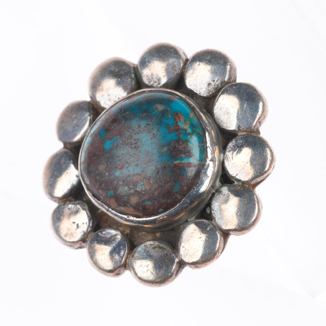 sz7.5 Chief Shatka Bear-Step vintage sterling silver heavy turquoise ring