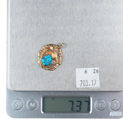 Vintage George & Nusie Henry Navajo 14K Gold  turquoise necklace pendant