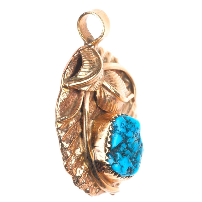 Vintage George & Nusie Henry Navajo 14K Gold  turquoise necklace pendant