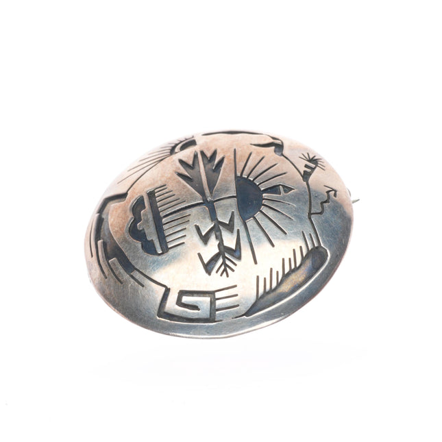 Vidal Aragon Santo Domingo sterling silver pendant/pin raincloud/corn overlay