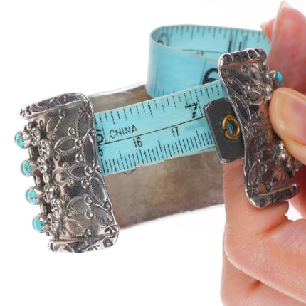 7" Vintage JP Ukestine Zuni sterling silver snake eye turquoise cuff bracelet