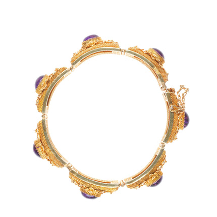 7.4" Vintage Chinese gold gilt sterling silver filigree amethyst link bracelet