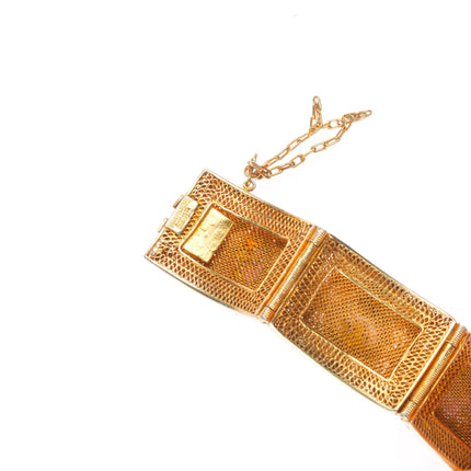 7.4" Vintage Chinese gold gilt sterling silver filigree amethyst link bracelet