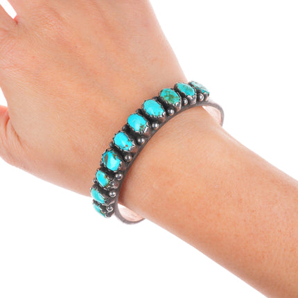 6.8" c1930 Navajo ingot silver vintage nice turquoise row cuff bracelet