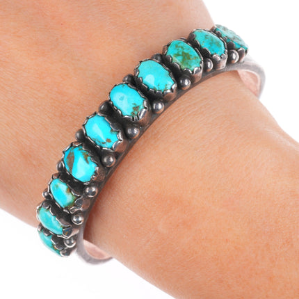 6.8" c1930 Navajo ingot silver vintage nice turquoise row cuff bracelet
