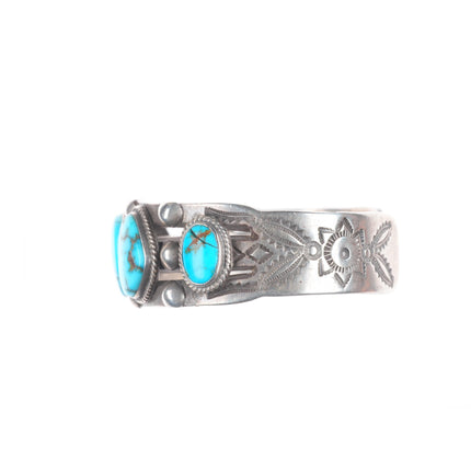 6.9" 30's-40's Vintage Navajo sterling silver high grade turquoise cuff bracelet