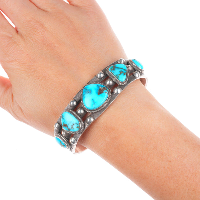 6.9" 30's-40's Vintage Navajo sterling silver high grade turquoise cuff bracelet