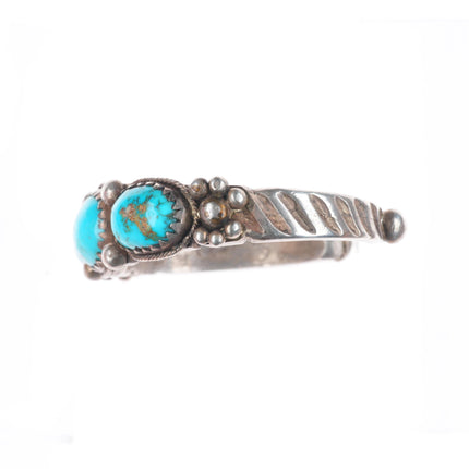 6.4" Antique Navajo ingot silver chiseled/filed 3 stone turquoise cuff bracelet