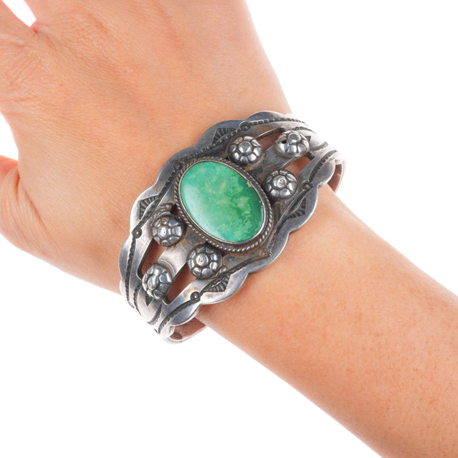 6.8" 1940's Vintage Navajo Cerrillos turquoise sterling silver cuff bracelet