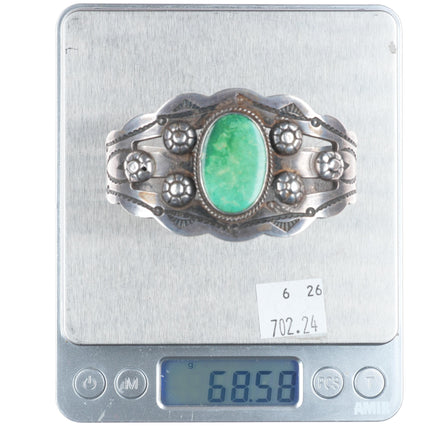 6.8" 1940's Vintage Navajo Cerrillos turquoise sterling silver cuff bracelet