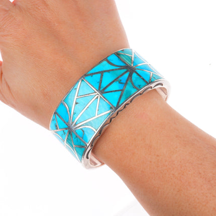 6.5" Lambert Homer Zuni sterling silver Blue Gem turquoise cuff bracelet