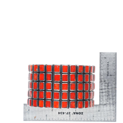 6.75" Federico Jimenez Mediterranean coral squares sterling silver cuff bracelet